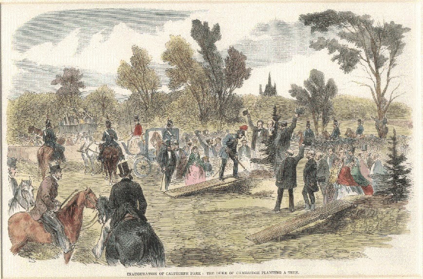 Postcard of the opening of Calthorpe Park