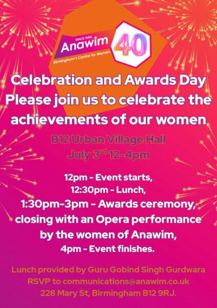 Timetable for Anawim 40th Birthday event