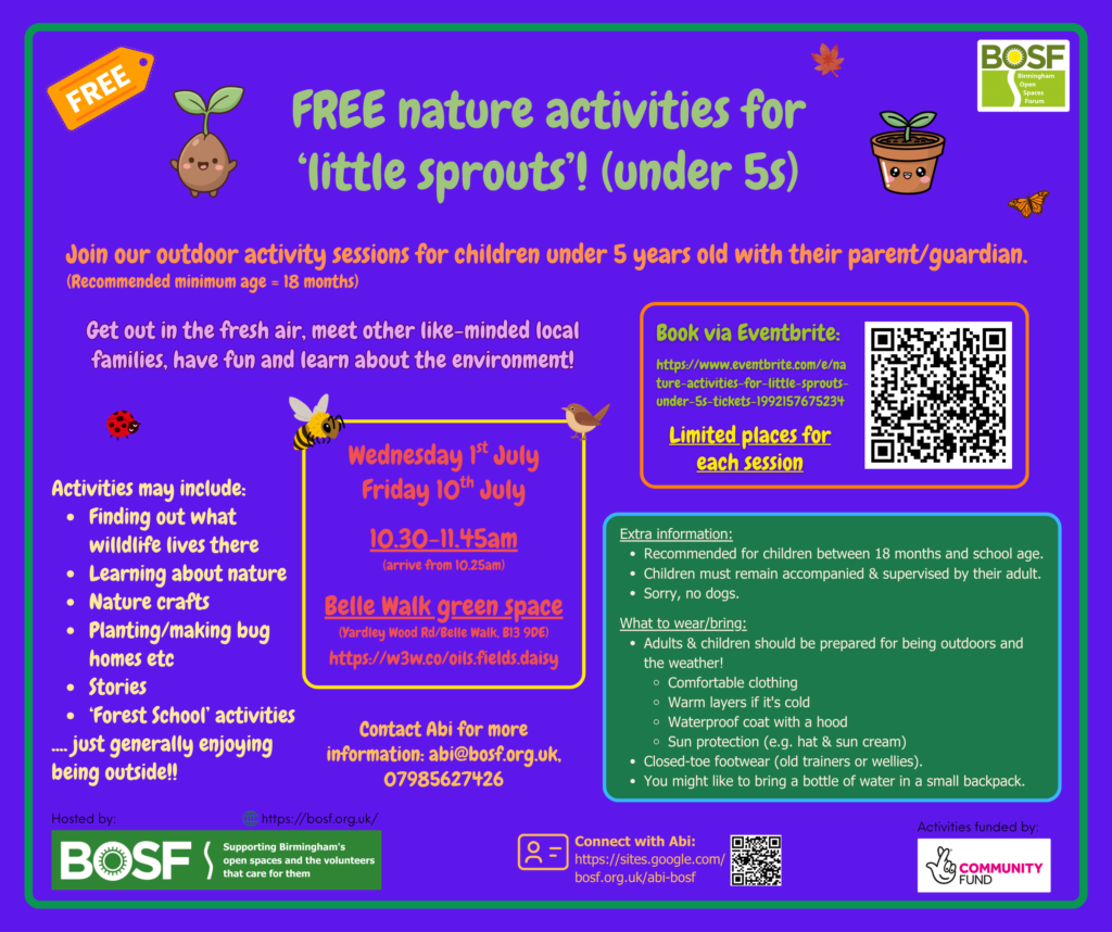 Flyer for 'Little Sprouts' nature activities