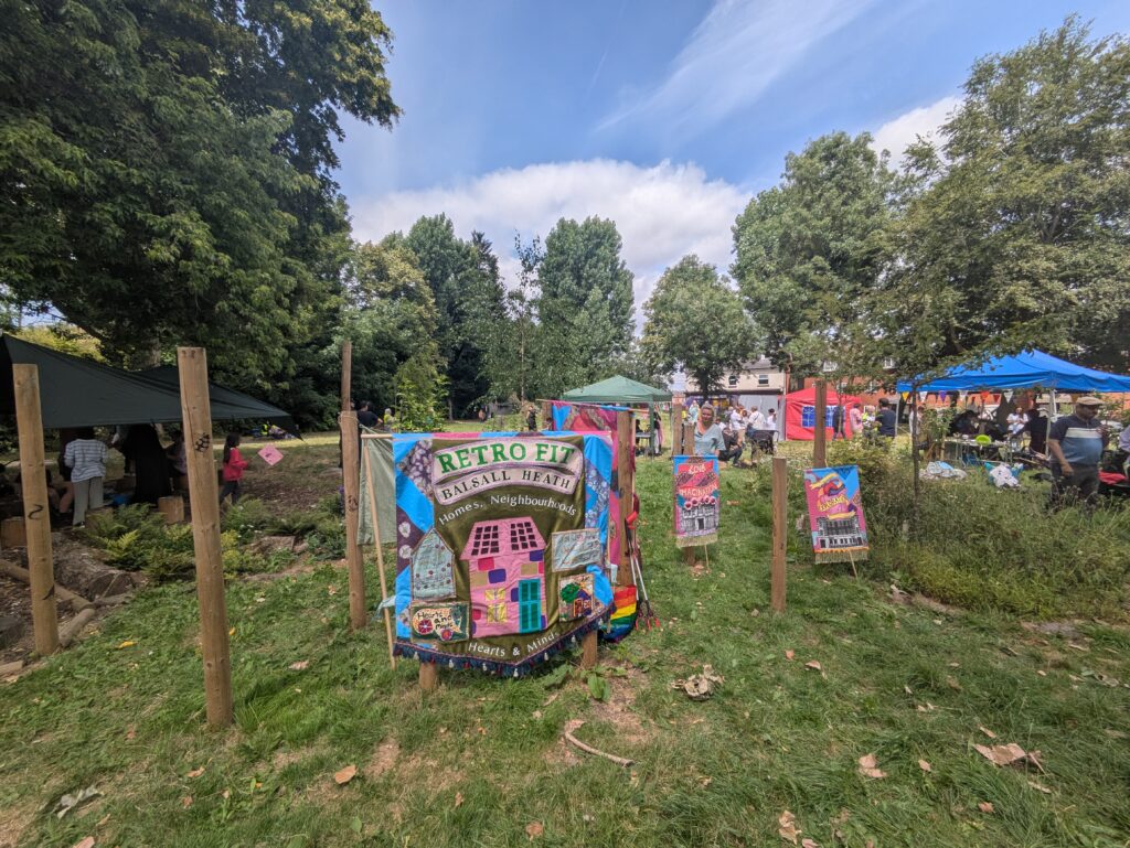 Banners on display in the park