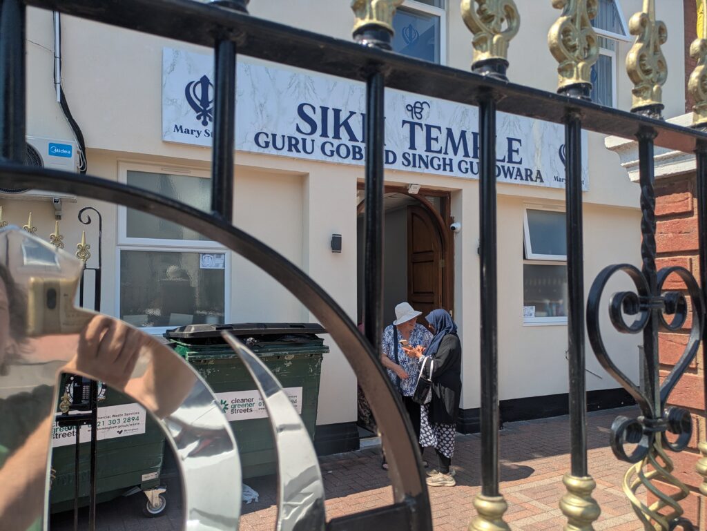 Outside Guru Gob Singh Gurdwara, the first Gurdwara in Birmingham and second oldest in the UK.